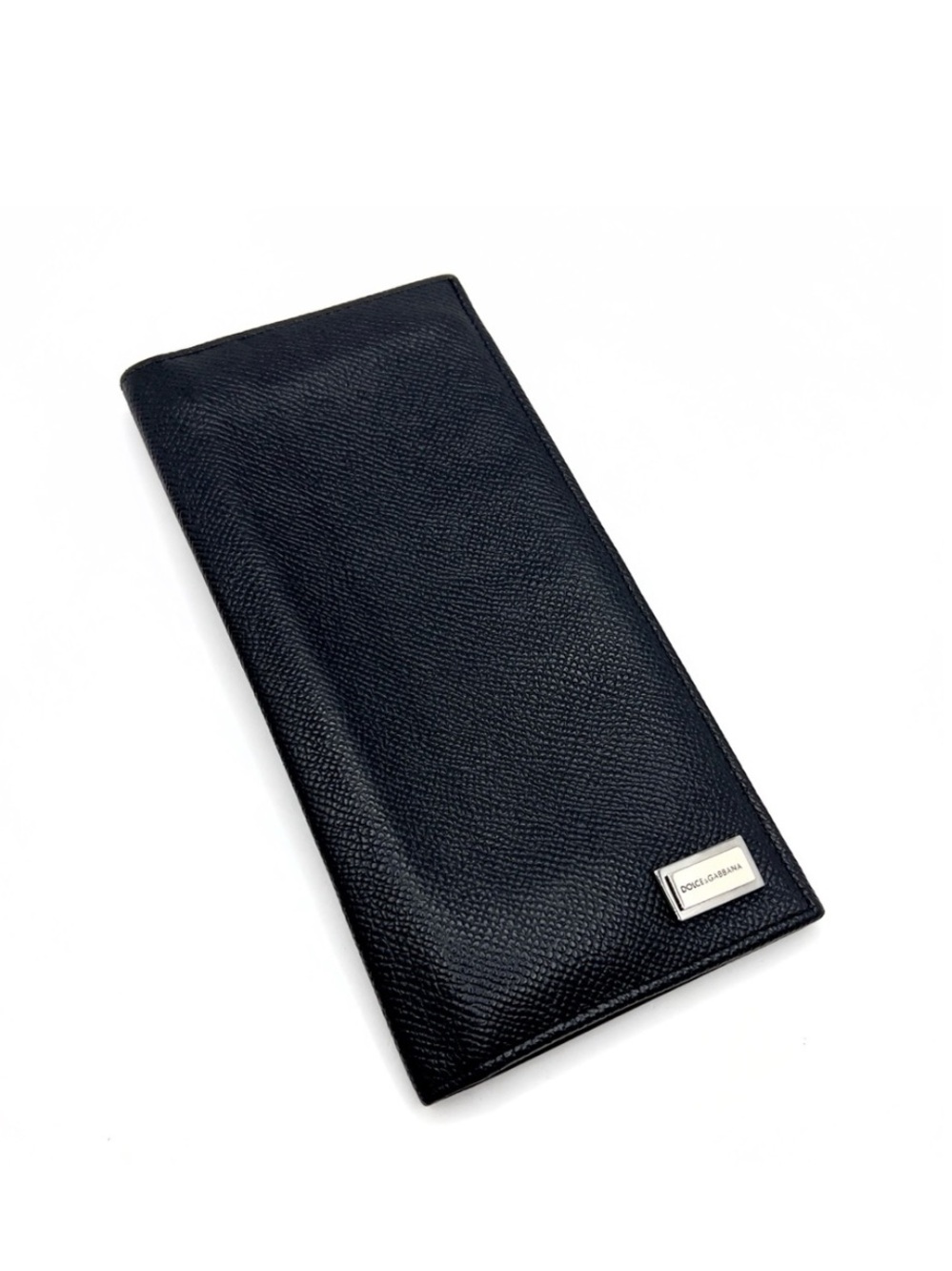 Authentic Dolce & Gabbana Black Leather Folding Checkbook Long Wallet w/COA